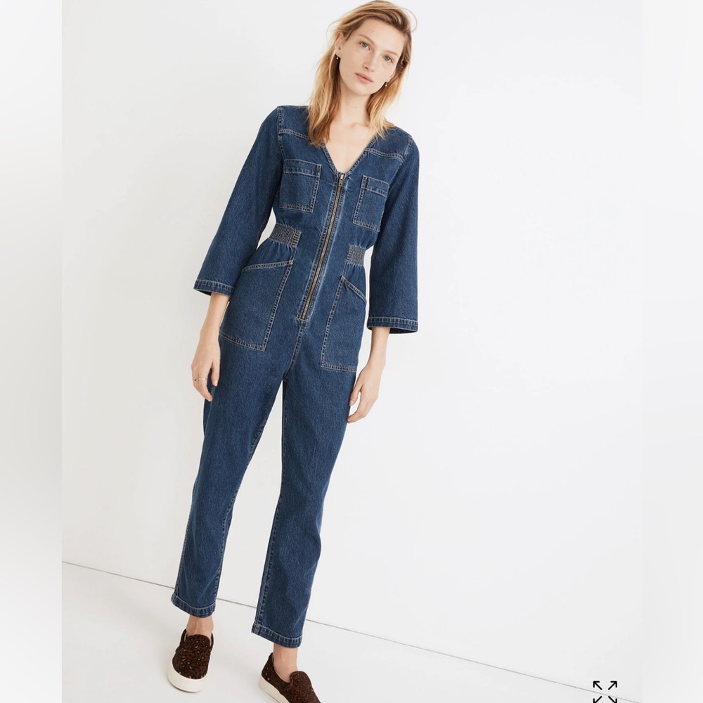 MADEWELL Denim Patch Pocket Coverall Jumpsuit in Amfield Wash SIZE M